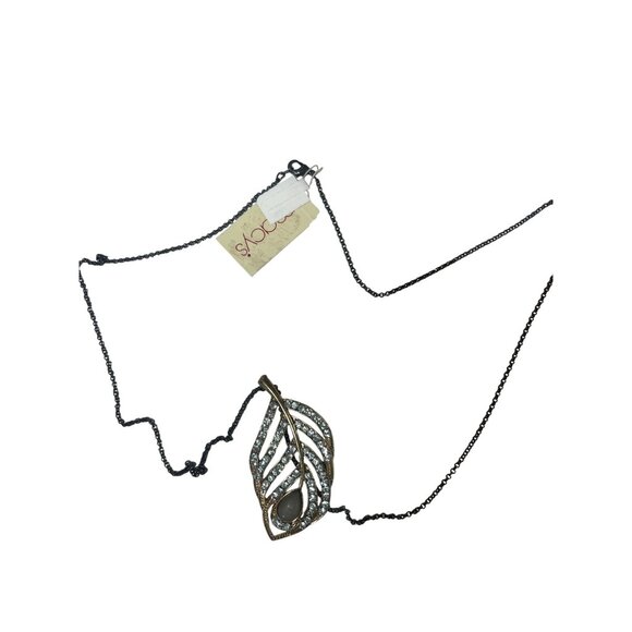 Crystal Leaf Gold-tone Pendant Necklace, 14" drop - Picture 10 of 10